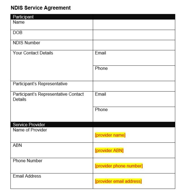 NDIS Service Agreement Template - ASR Accessible Products